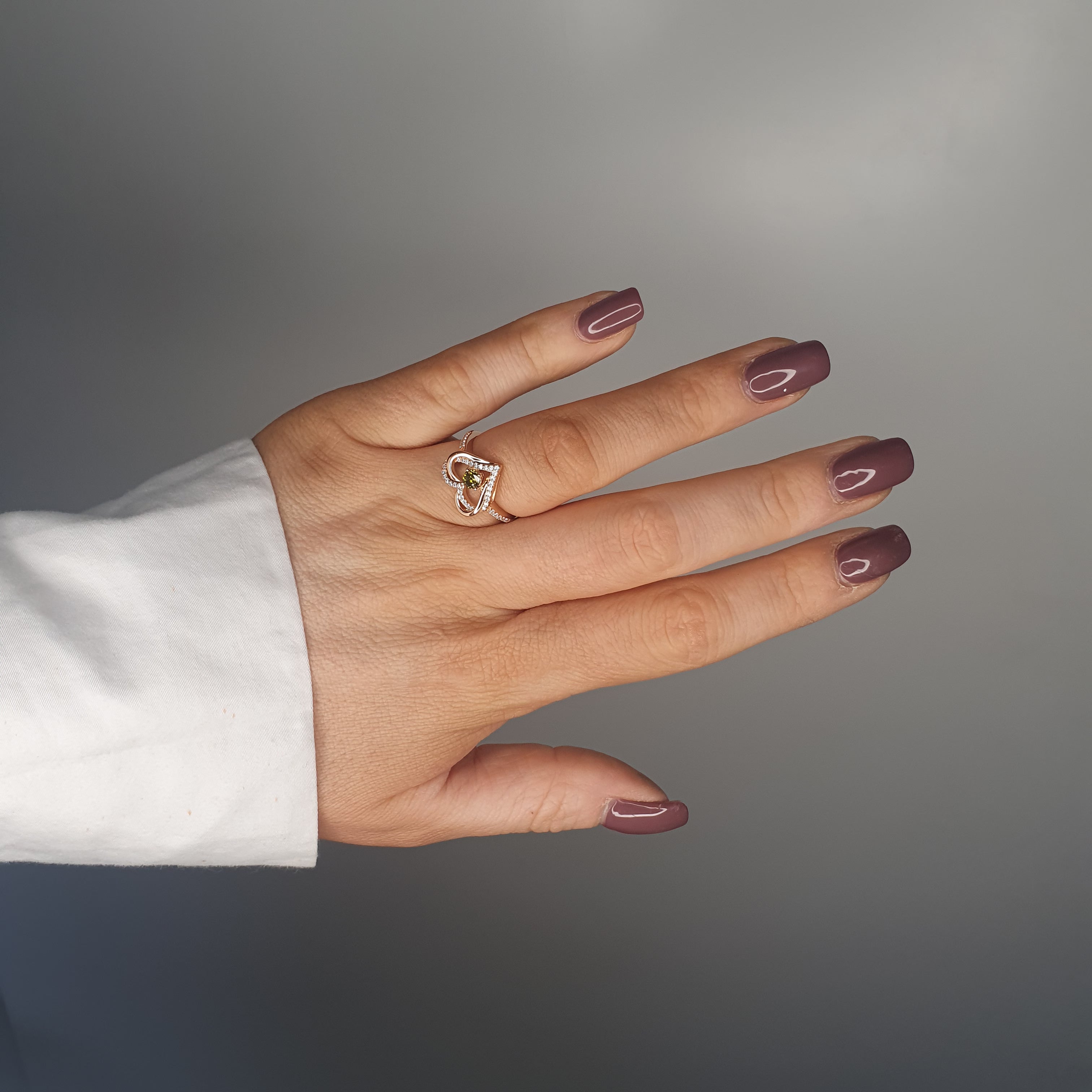 Green heart stone ring